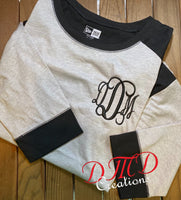 Monogrammed 3/4 Raglan Sleeve Tee, Monogrammed baseball Shirt - DMDCreations