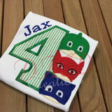 PJ Mask Birthday Shirt, Cat Boy, Gekko Boy, and Owl girl shirt - DMDCreations